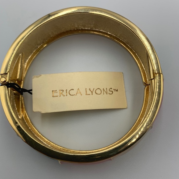 Erica Lyons Enamel Gold Tone Costume Hinged Bangle Bracelet Boho 80’s teal red - Picture 10 of 13